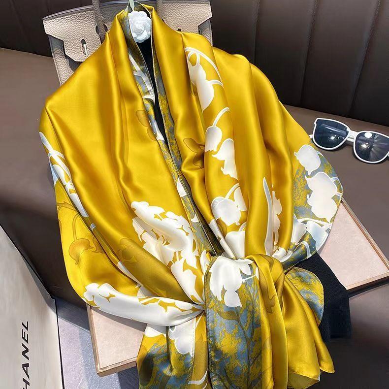 Women Colorful Geometric Elegant Chiffon Scarf Summer Beach Silk Feeling Travel Sun Protection Thin EMA