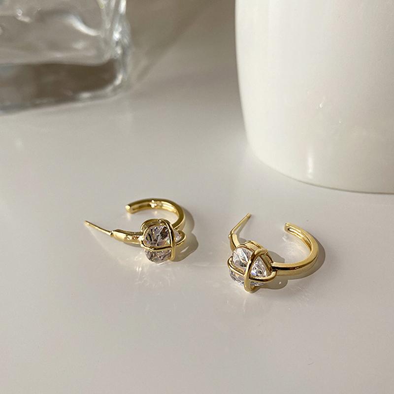 ANENJERY Блестящие серьги-гвоздики с цирконием в форме сердца для женщин, легкие роскошные нишевые дизайнерские корейские ювелирные изделия