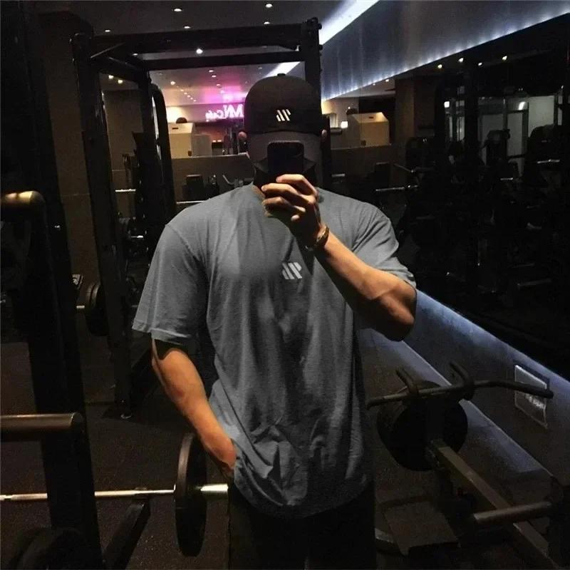 Men Short Sleeve Cotton T-Shirt Oversized Sports Tshirt Gym Fitness Loose Running T Shirt Male Training Brand Women Clothing Top
