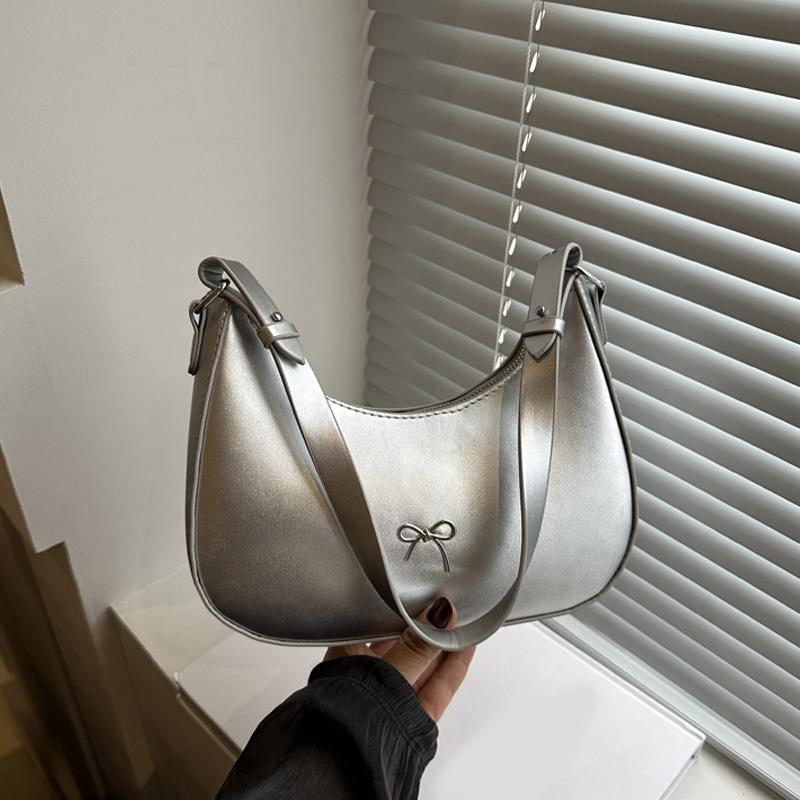 Crescent Shoulder Bag PU Leather Hobo Handbag Cute Bow Tote Bag Purses Underarm Purse for Women Girls