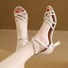 Fashion 2024 Summer New Outwear Women's Large Sandals Solid Color Sexy Open Toe One Line Buckle Comfortable High Heel Single Shoes