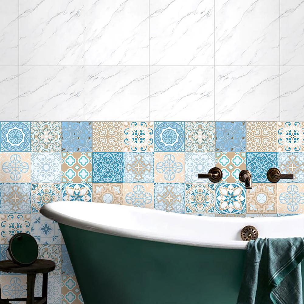 20pcs European Style Tiles Wall Sticker Kitchen Backsplash Wardrobe Bathroom Renovation Peel & Stick Waterproof Art Wall Decals