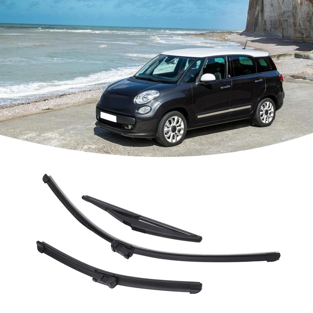 Wiper Blade Set Front Rear Windscreen Wiper Blade Rubber ABS Easy To Install Replacement for Fiat 500 500C 500L 2009-2023