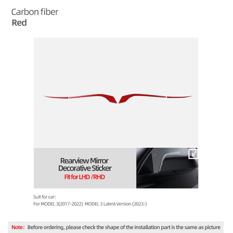 Carbon Fiber Rearview Mirror Sport Trim Strip For Tesla - Model Y Juniper 2025 Model 3 Highland 2024 Car Sticker Accessories