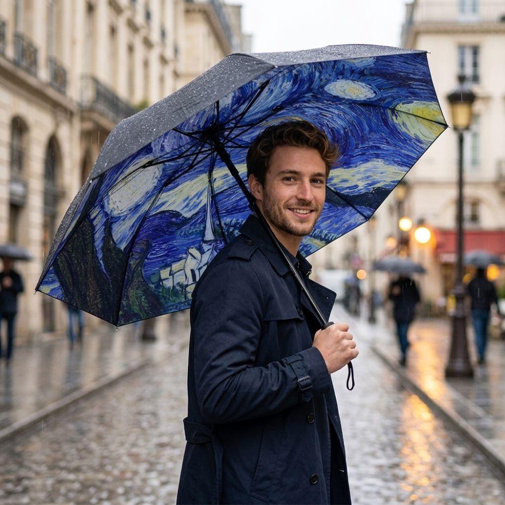 Multipurpose Printed Umbrella Van Gogh Oil Painting Style Automatic Umbrella Rain or Shine
