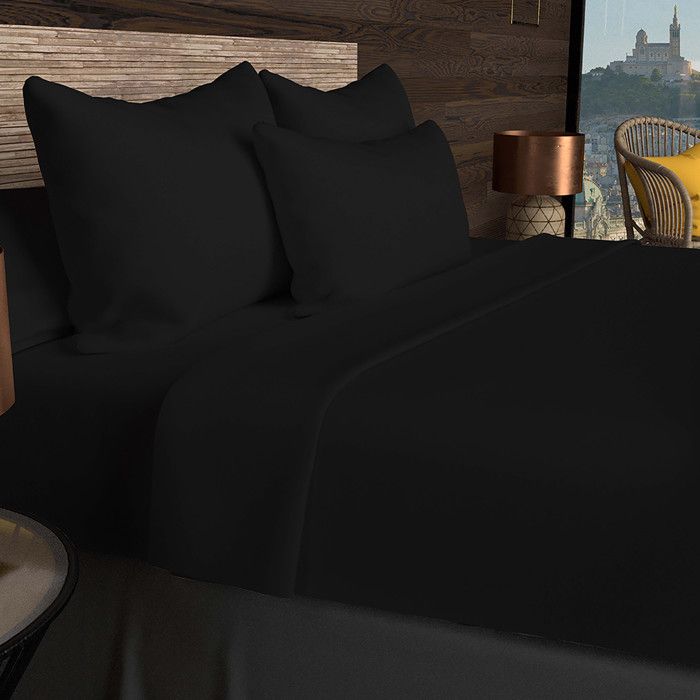Flat Sheet In Cotton 57 Threads 260x300 Cm UNI Black, by Soleil d'Ocre