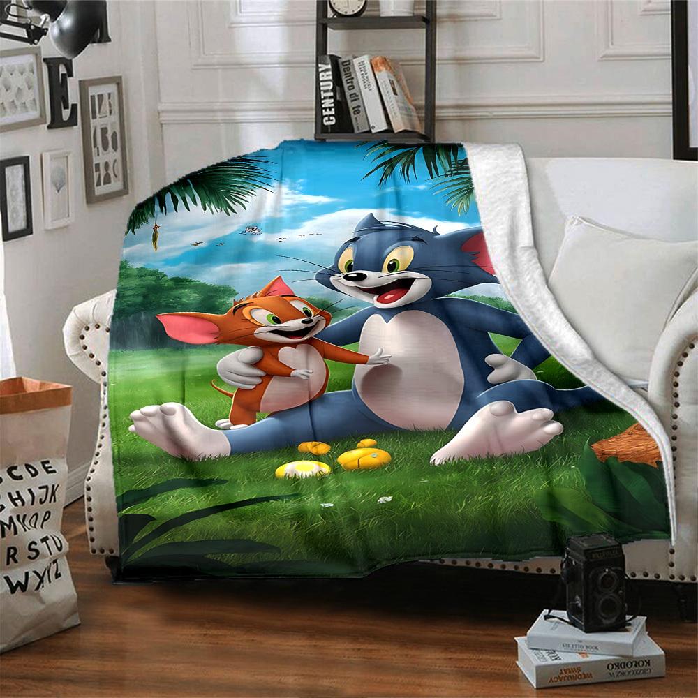 1pc Tom and Jerry Flannel Blanket Soft Warm Throw for Home, Office, Travel, All-Season Cozy Bedding Gift L1419