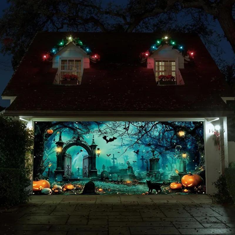 2D flat surface, 2D curtain banner, 2D flag banner, 1 Halloween garage door banner, 72.83 inches longzyc
