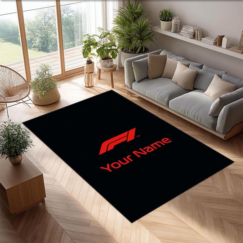 F1 Crystal Velvet Rug, Custom Name Text Personalized Non‑Slip Floor Mat for Home Decor Gift