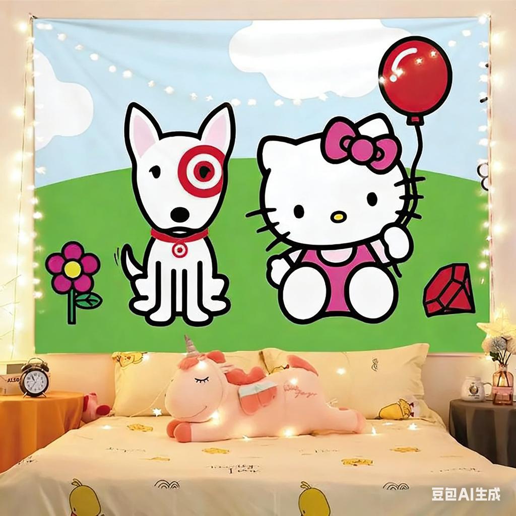 Очаровательный гобелен My Melody с подвесным креплением Милый узор с кроликом Подвесной гобелен Идеально подходит для декора комнаты девочки Комнаты в общежитии