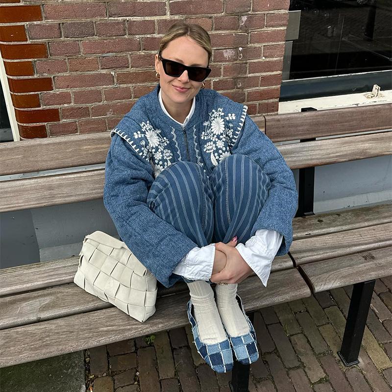 Floral Embroidery Women Jacket Blue Cardigan Warm Women's Winter Jackets Pockets High Street Outerwears Female New In Coats