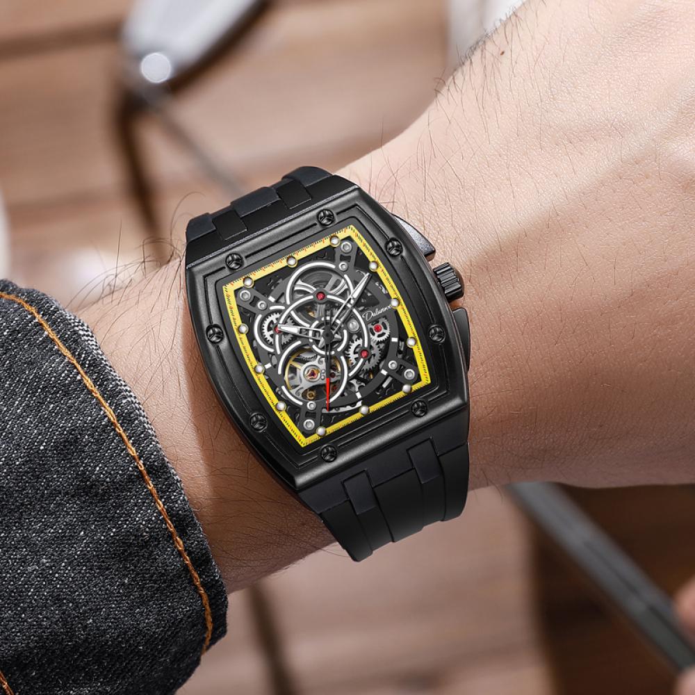 Dulunwe Trend Skeleton Gear мужские часы силиконовый ремешок автоматические механические часы 3ATM водонепроницаемые светящиеся роскошные спортивные наручные часы