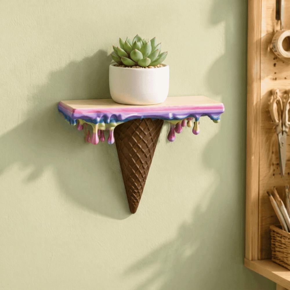 3D Printed Melting Ice Cream Floating Wall Shelf Wall-Mounted Wall Storage Rack Home Decor