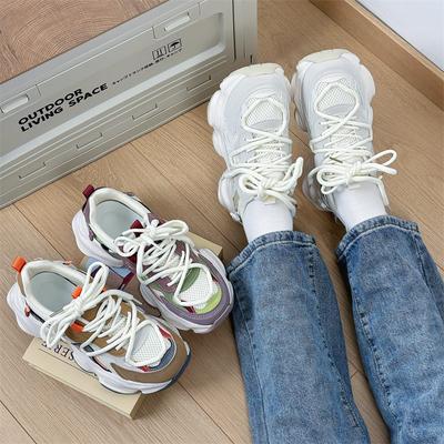 Платформа кроссовки папа лето новые сетчатые дышащие женские туфли универсальные студенческие для увеличения роста повседневные спортивные туфли