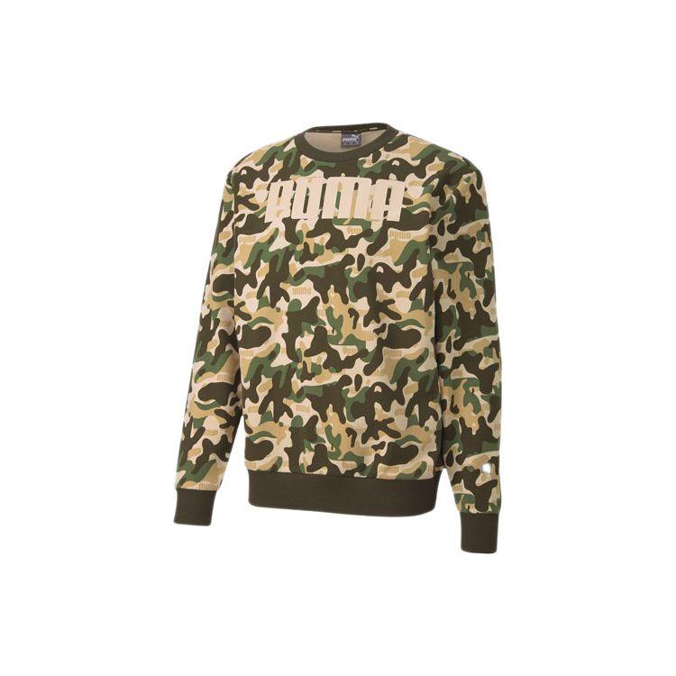 Puma Rebel Camo Logo Print Crewneck Sweatshirt Men Sweatshirt Dark-Green 582776-80