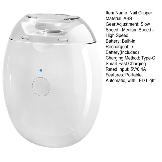 Электрическая машинка для стрижки ногтей для детей, взрослых и пожилых людей, автоматический триммер для ногтей со светодиодной подсветкой, 3 скорости, детский маникюр, шлифовальный файл, кусачки для ногтей, полировщик