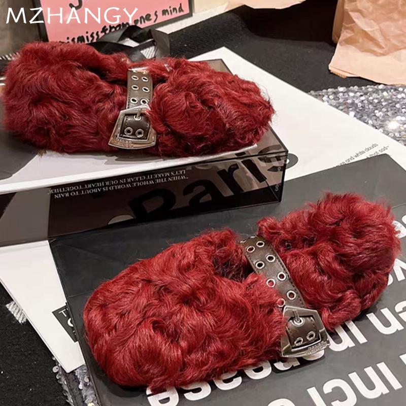 Модные меховые женские туфли на плоской подошве из хлопка Desigenr Shallow Warm Loafers Shoes Women 2025 Trend Fashion Casual Cozy Winter Muejr New Zapatos
