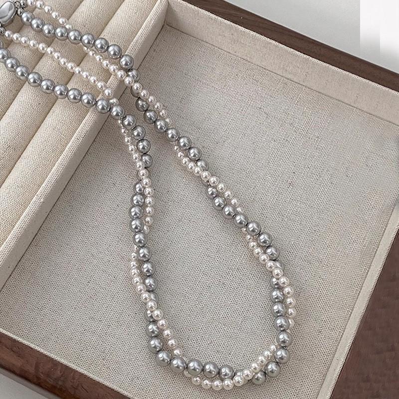 S9Pure silver double-layer pearl necklace, a luxurious and versatile accessory for women's sweaters and hoodies