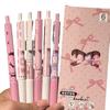 6pcs/box Sweet American Pink Color Gel Pens for Kids Cream Bow Cake Dessert Stationery Gel Pen 0.5mm Black Ink Pen for Writing