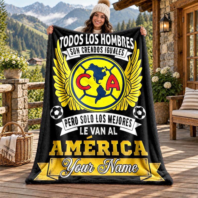 Club America Custom Name Flannel Blanket Personalized Soft Warm Plush Throw Blanket Customized Gift for Family Friends
