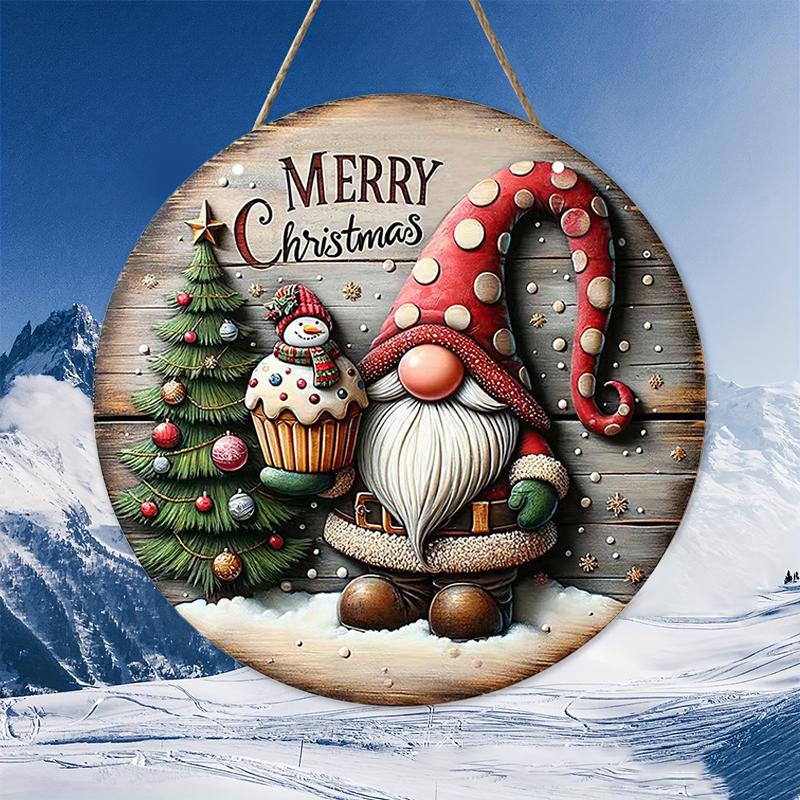 2D Рождественский круглый деревянный знак Санта-Клаус Снеговик Узор на дереве Украшения для праздничной вечеринки Подарок