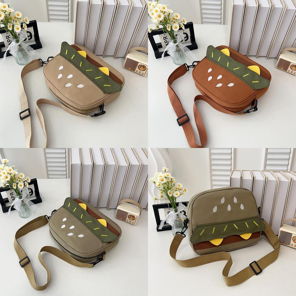 Hamburger Embroidered Cute Girl Crossbody Bag With Zipper For Daily Casual Use