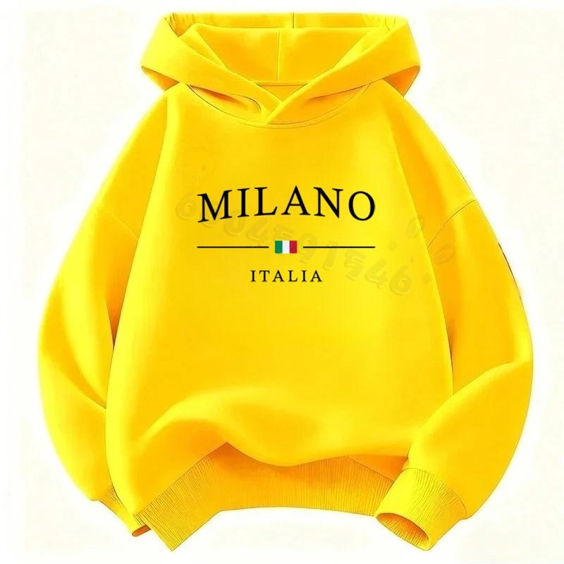 Детская толстовка Milano Italia с принтом букв и флага, с длинным рукавом, осенне-зимняя, повседневная, спортивная, пуловер, топы для ежедневных и уличных активностей