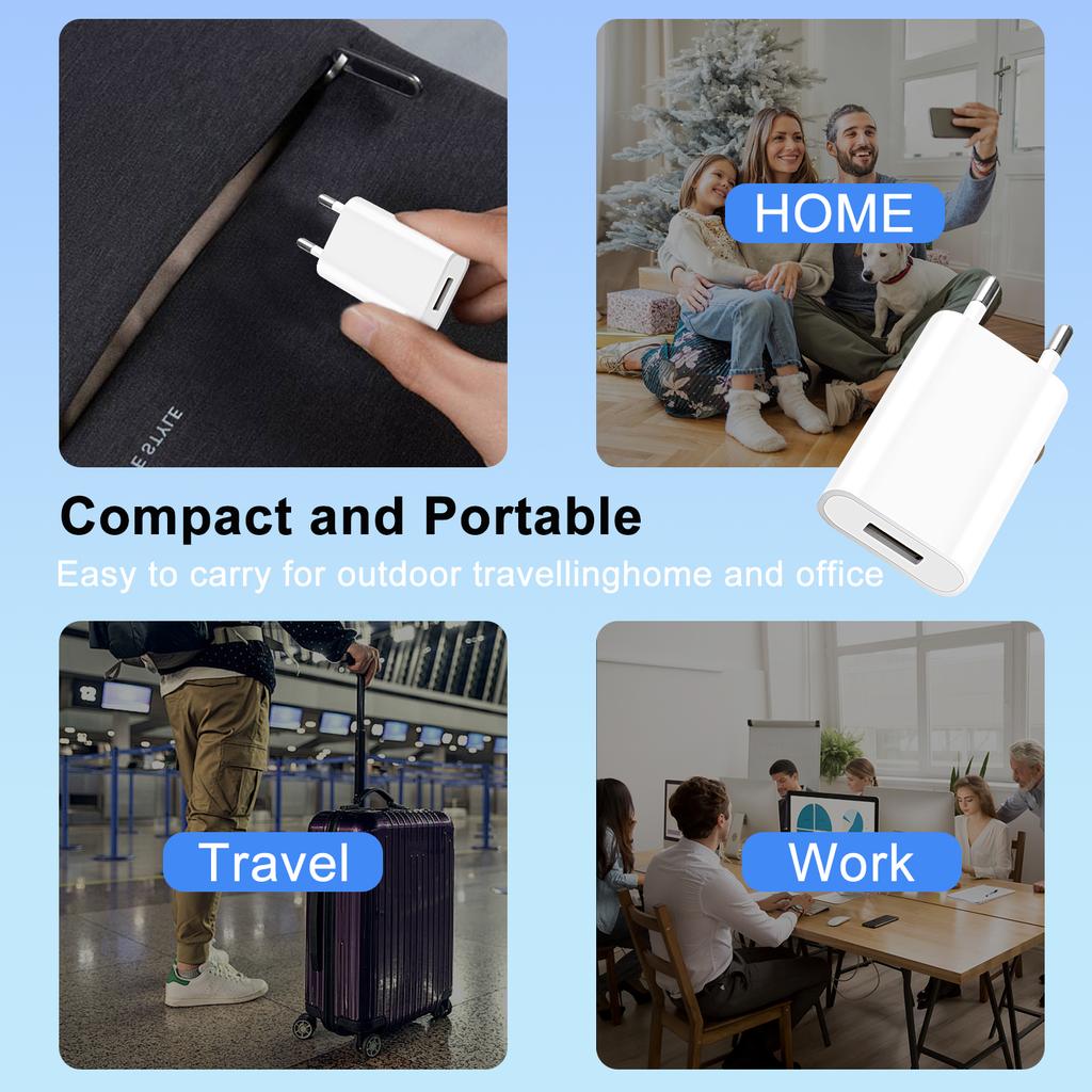 3 шт. USB-зарядное устройство с европейской вилкой, зарядное устройство для телефона, 5 В/1 А, однопортовый USB-зарядный блок, дорожный адаптер питания для мобильного телефона