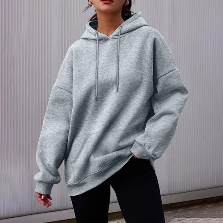 Women's Fashion Fleece Pullover Hooded Sweatshirt Long Sleeve Short Solid Color Autumn Winter Casual Sweatshirt