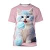 Футболка с принтом кота 3D, милые футболки с изображением животных, кошек, для мужчин и женщин, с круглым вырезом и короткими рукавами