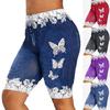 Women Fashion Skinny Shorts Butterfly Print Casual Jeggings Faux Denim Jean Pants Plus Size