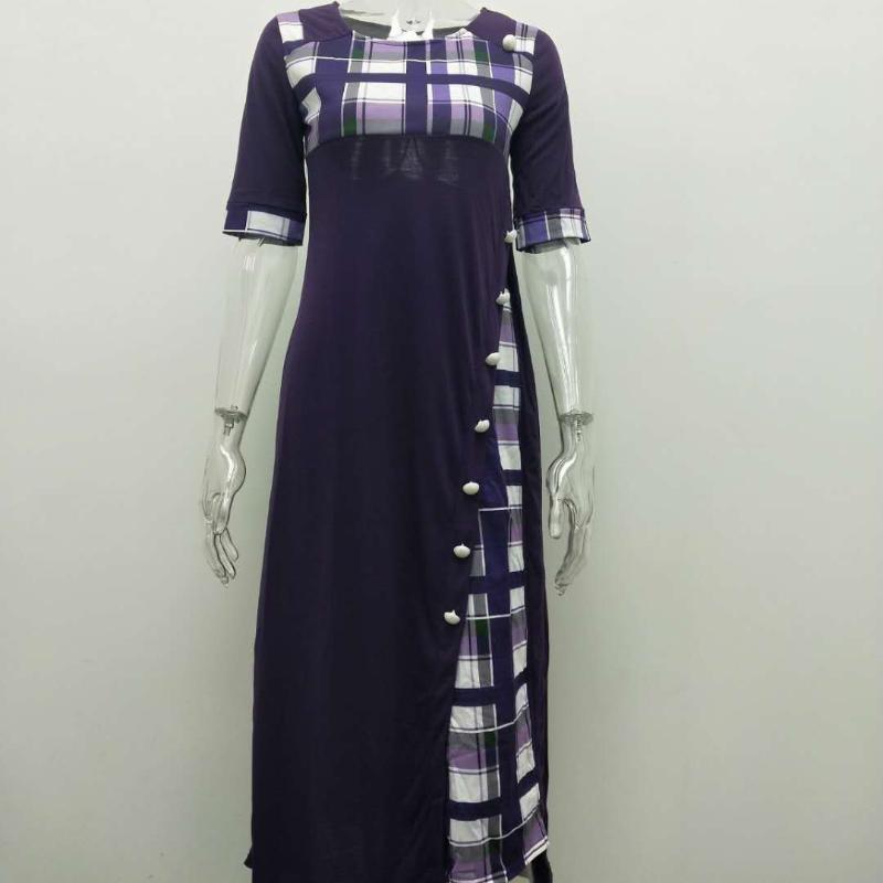 GMXIA Платье с круглым вырезом Collision Color Midi Sleeve Aregular Long Dresses