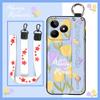 Back Cover Anti-knock Phone Case For Realme C53/Narzo N53 Wrist Strap Phone Holder Dirt-resistant Waterproof Ring Flower