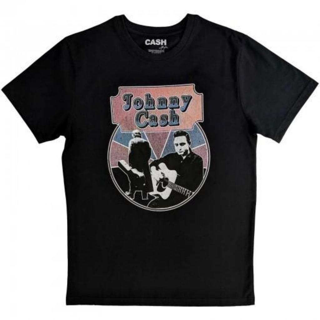 Johnny Cash Unisex Adult Walking Guitar & Front On T-Shirt