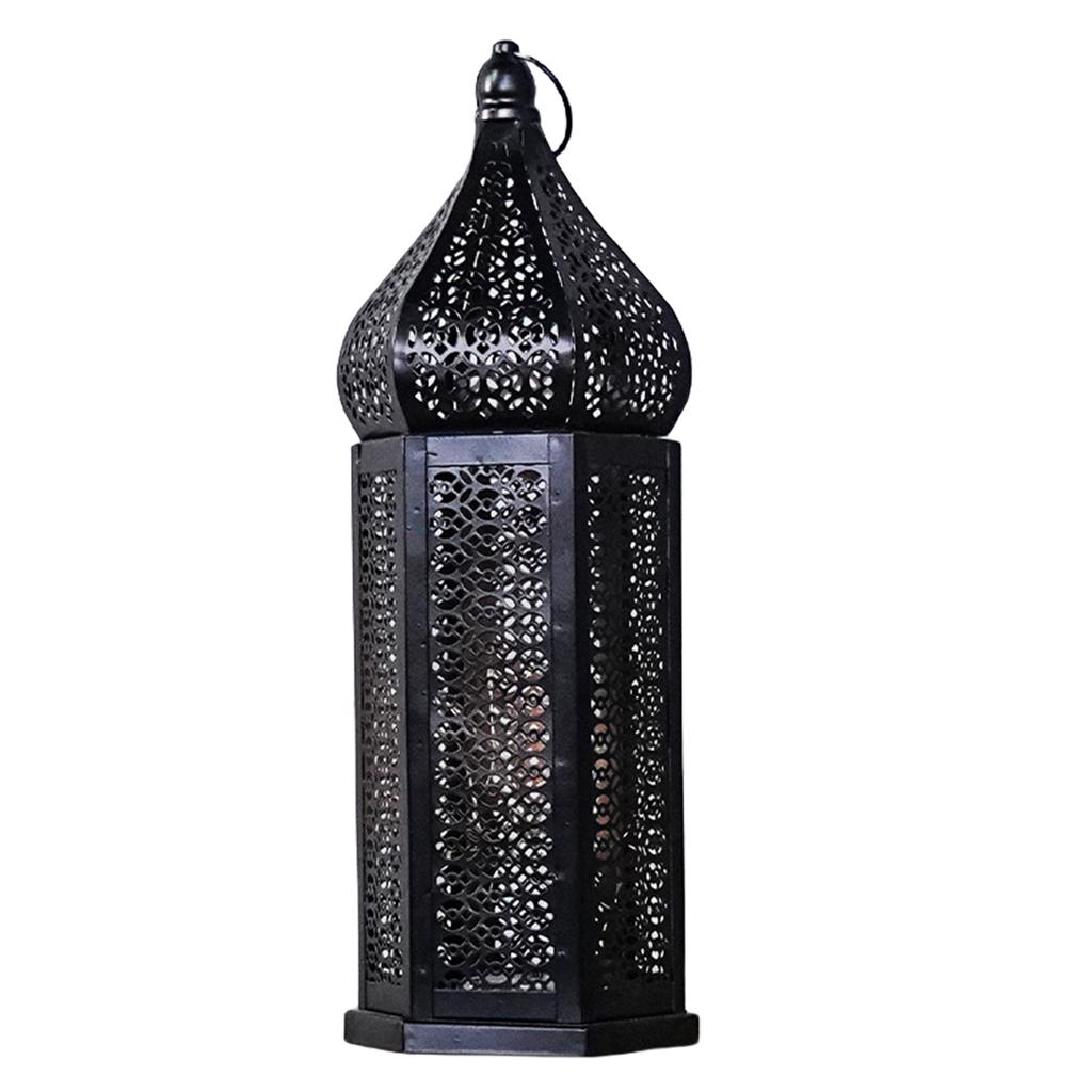 LED Wind Lamp Decorative Moroccan Style LED Iron Lantern with Hollow Pattern for Romantic Room Decoration