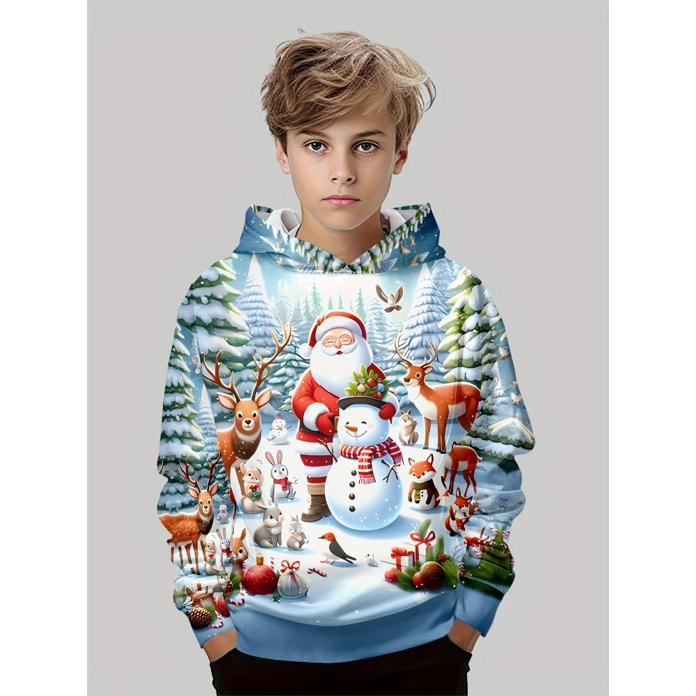 Детская смешная рождественская толстовка, свитшот с длинным рукавом с Сантой и оленями, рождественский подарок для мальчиков