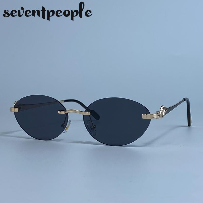 Small Frame Oval Rimless Sunglasses Women Luxury Brand Vintage Frameless Punk Sun Glasses For Ladies Trendy Outdoor Shades