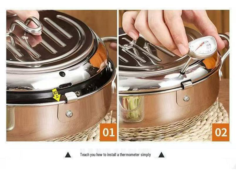 Фритюрница для темпуры из нержавеющей стали 304/201# с дисплеем температуры масла и крышкой-фильтром