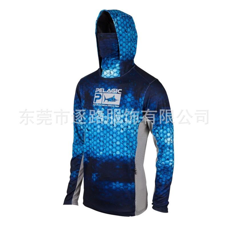 Mens Quick-Dry Fishing Shirt With UV Protection Hooded Face Cover UPF 50 Bamboo Fiber Long Sleeve Outdoor Apparel