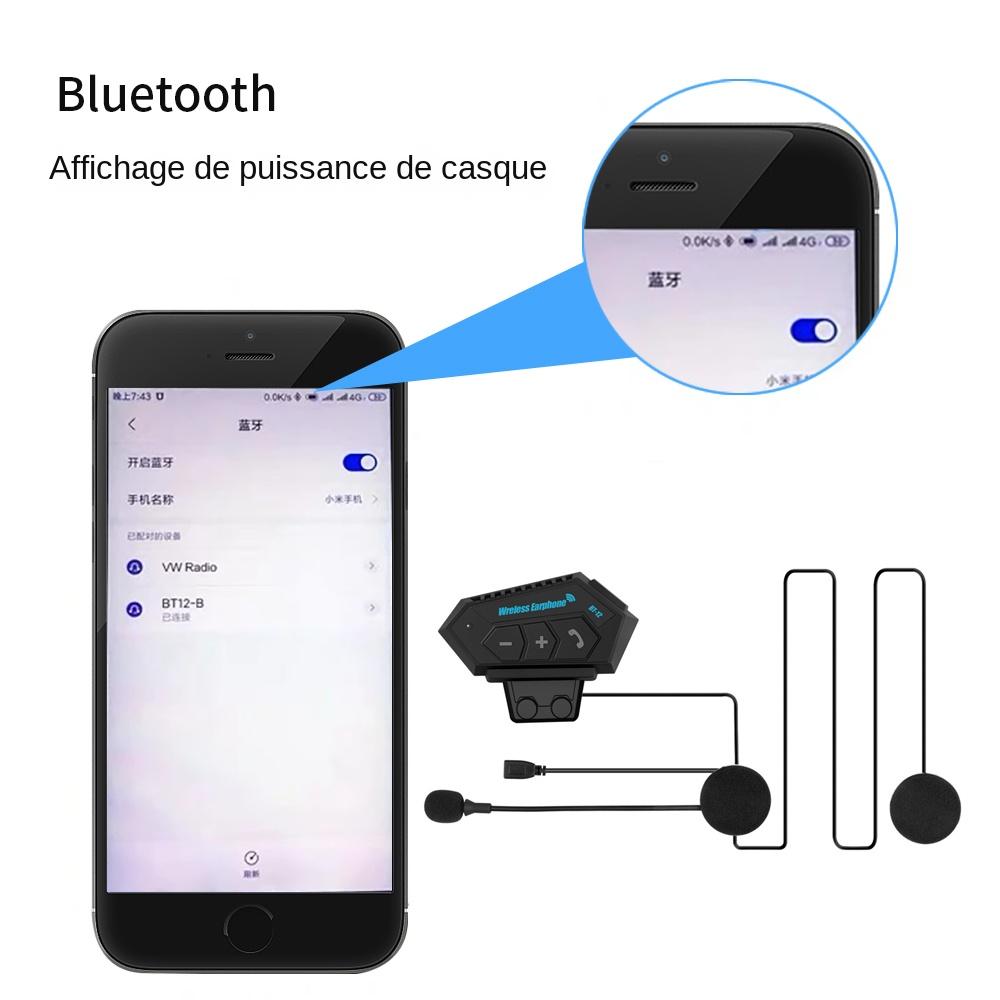 Casque de moto BT avec kit mains libres sans fil, appels stéréo, anti-interférence, étanche, lecteur de musique, haut-parleur