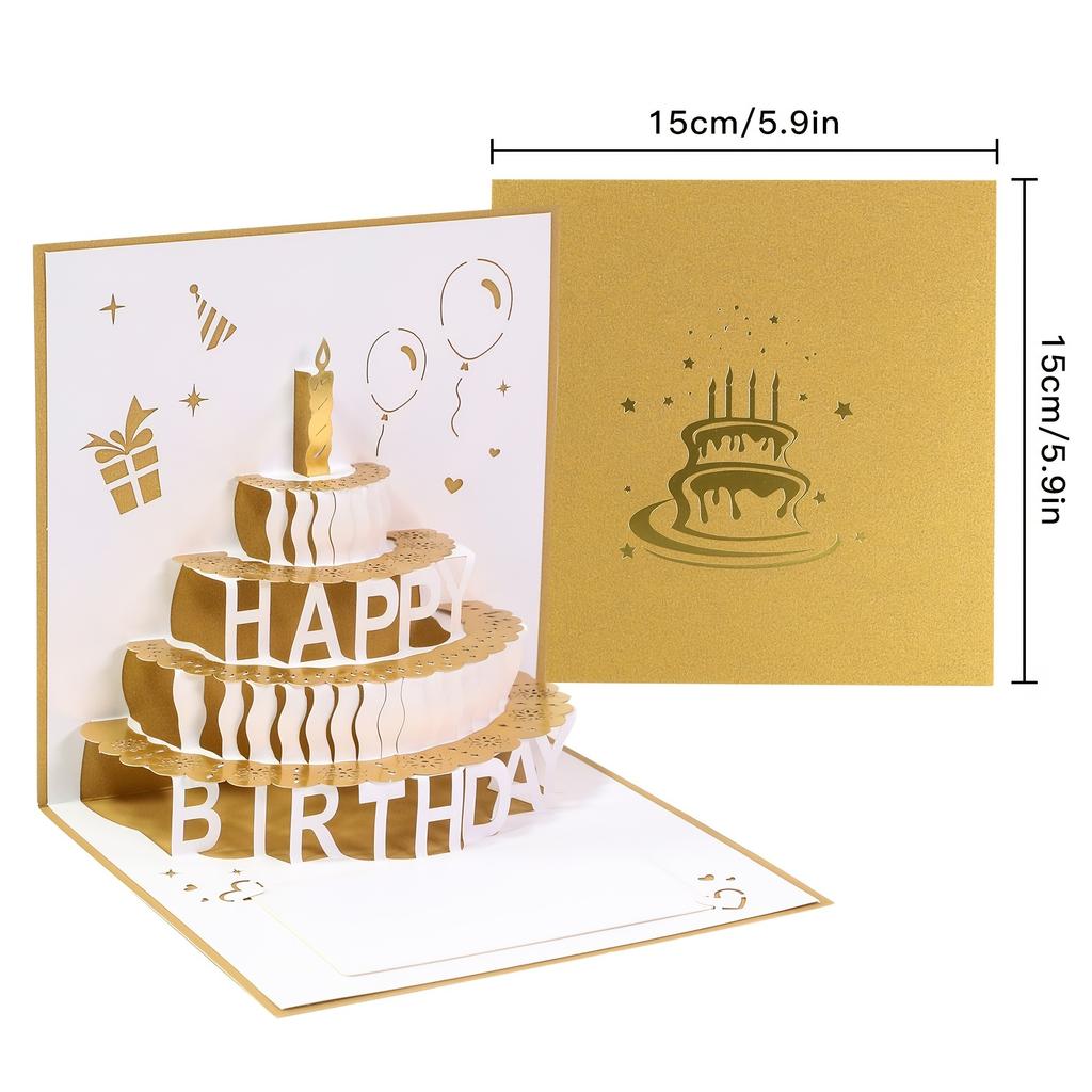 1pc 3D Happy Birthday Greeting Card, Foldable Birthday Gift Blessing Cake Holiday Card, Pop Up Greeting Card, Pop Up Card