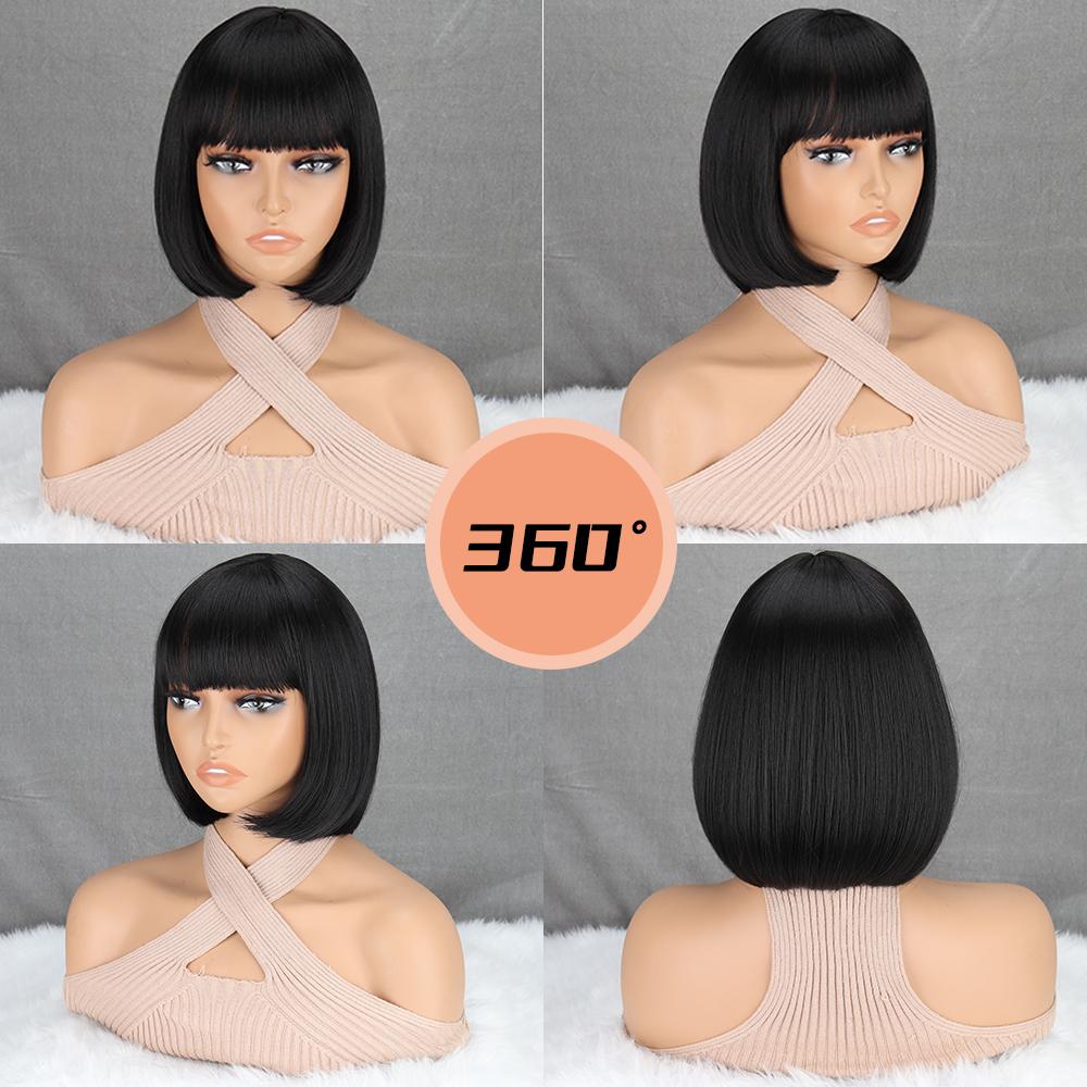 Синтетический короткий прямой парик с челкой Ombre Brown Black Fiber Парики для женщин Повседневная одежда Косплей