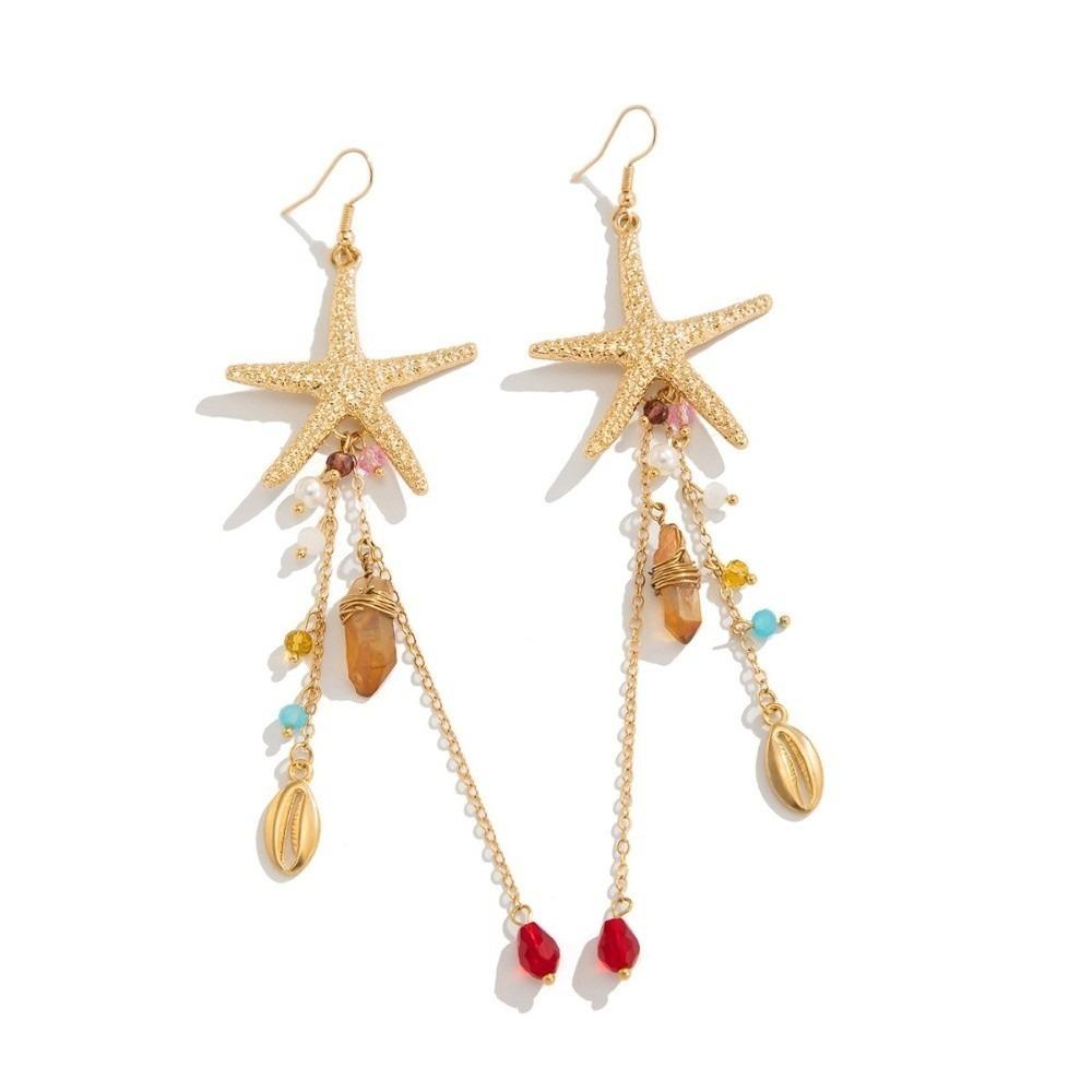 Crystal Pendant Starfish Shell Earrings Long Tassel Sea Series Necklace Resort Wear