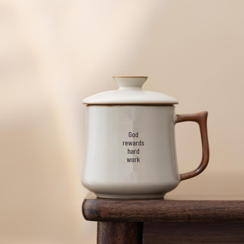 Beige Ru Kiln Teacup: Elegant Water Separation Ceramic Cup - Perfect Gift for Elders and Friends