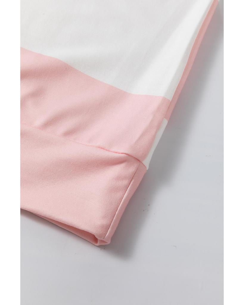 Azura Exchange Светло-розовый полосатый топ с заниженной линией плеч и длинными рукавами в цветочных блоках