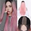 Длинный прямой синтетический парик фронта шнурка для черных женщин термостойкие волосы Ombre розовый парик