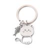 Funny Cartoon Cat Fish Keychain Couple Lovers Stainless Steel Keyring Lovely Pendant Key Chain Valentine'S Day Gift Jewelry