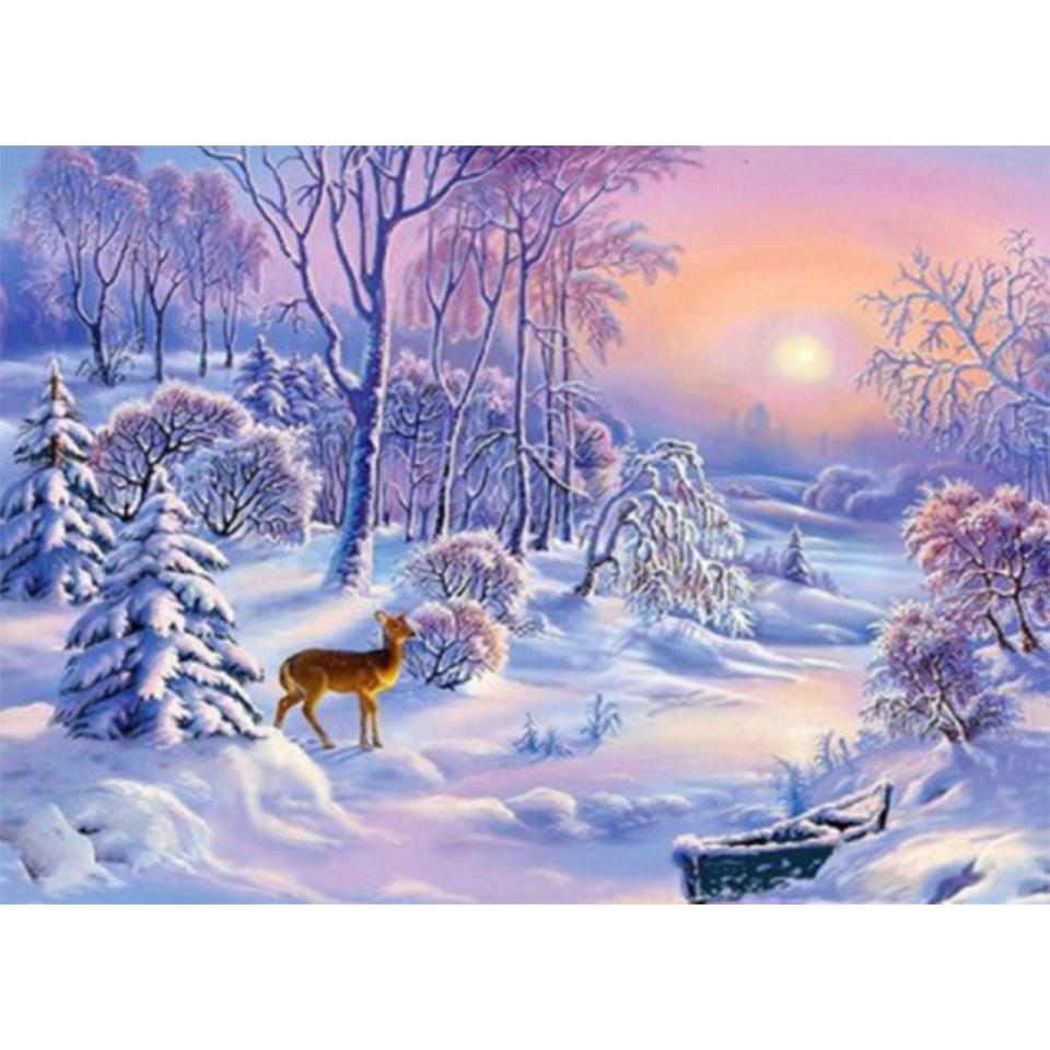 5D DIY Winter Landscape Diamond Painting Rhinestone Art Picture Full Diamond Embroidery Wall Sticker Gift Mosaic Embroidery Kit