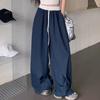 Шикарные подходящие свободные женские брюки с широкими штанинами, эластичной талией на кулиске, пэчворк, прямые штанины, повседневная уличная одежда