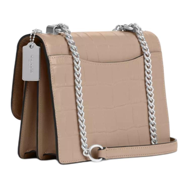 Coach Klare 22 Nameplate Logo Snap Flap Crocodile Embossed Leather Shoulder Crossbody Bag Small Women bags Stone CC840-SVST